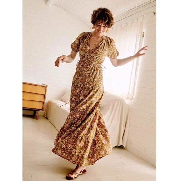 SEZANE Yellow Floral Printed Puff Sleeve Tiered Drawstring Estelle Maxi Dress - www.eharrisgallery.com SEZANE Yellow Floral Printed Puff Sleeve Tiered Drawstring Estelle Maxi Dress - www.eharrisgallery.com